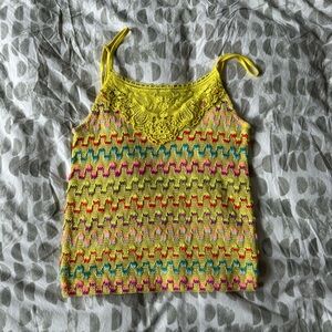 Colorful Knit Tank Top with Lace Detail